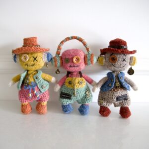 Whimsical Patchwork Crochet Doll Collection – Handmade Art Characters