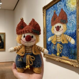 Art-Inspired Crochet Clown Doll – Handmade Collector’s Piece