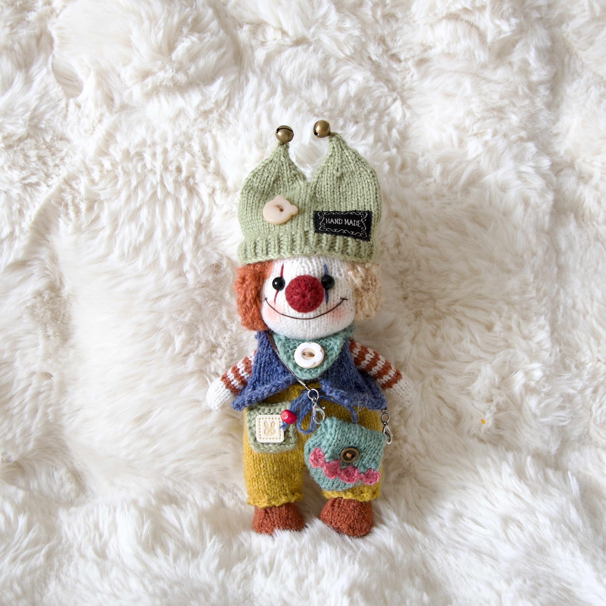 Adorable Handmade Knitted Clown Plush Toy – Crochet Doll Gift - Image 3