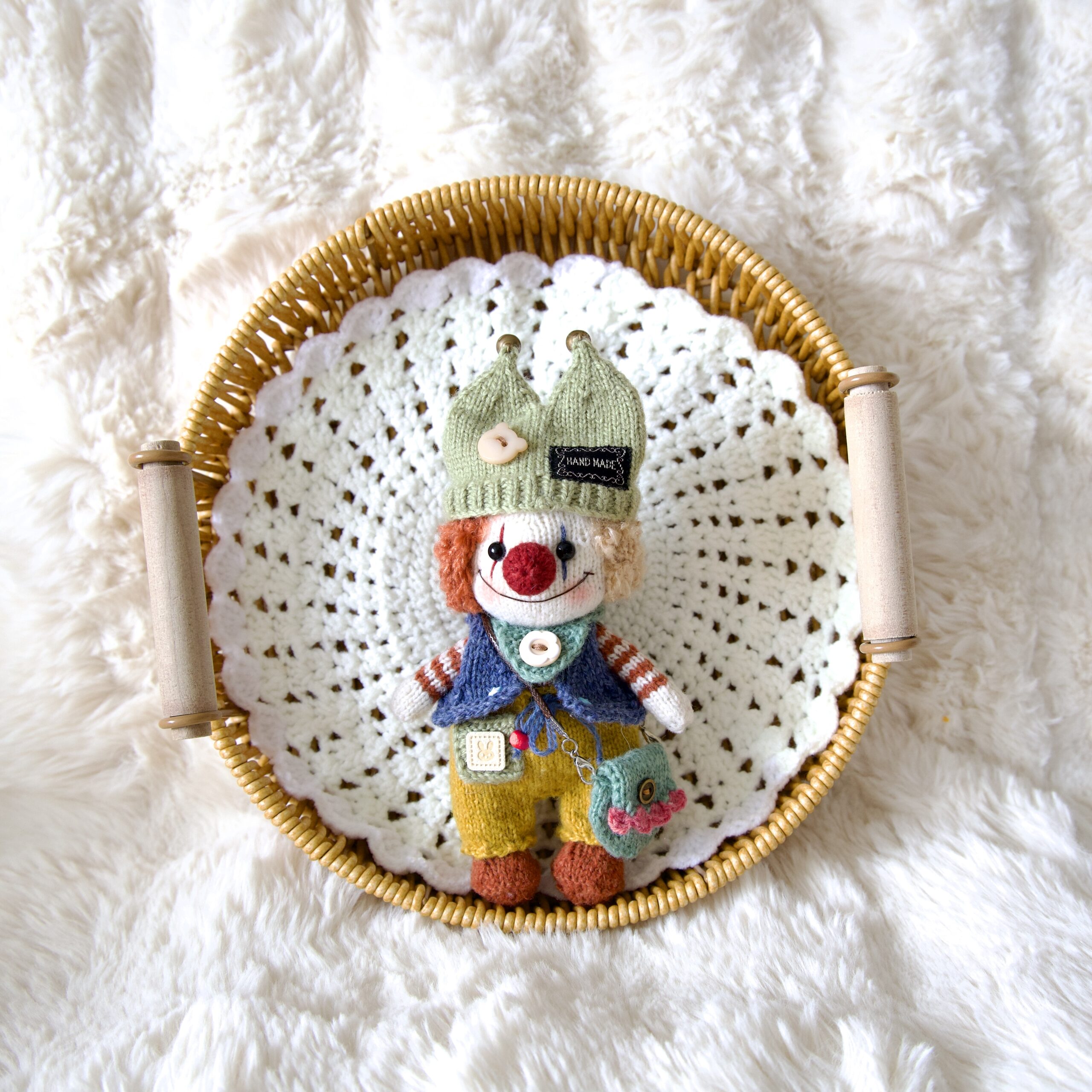 Adorable Handmade Knitted Clown Plush Toy – Crochet Doll Gift - Image 4