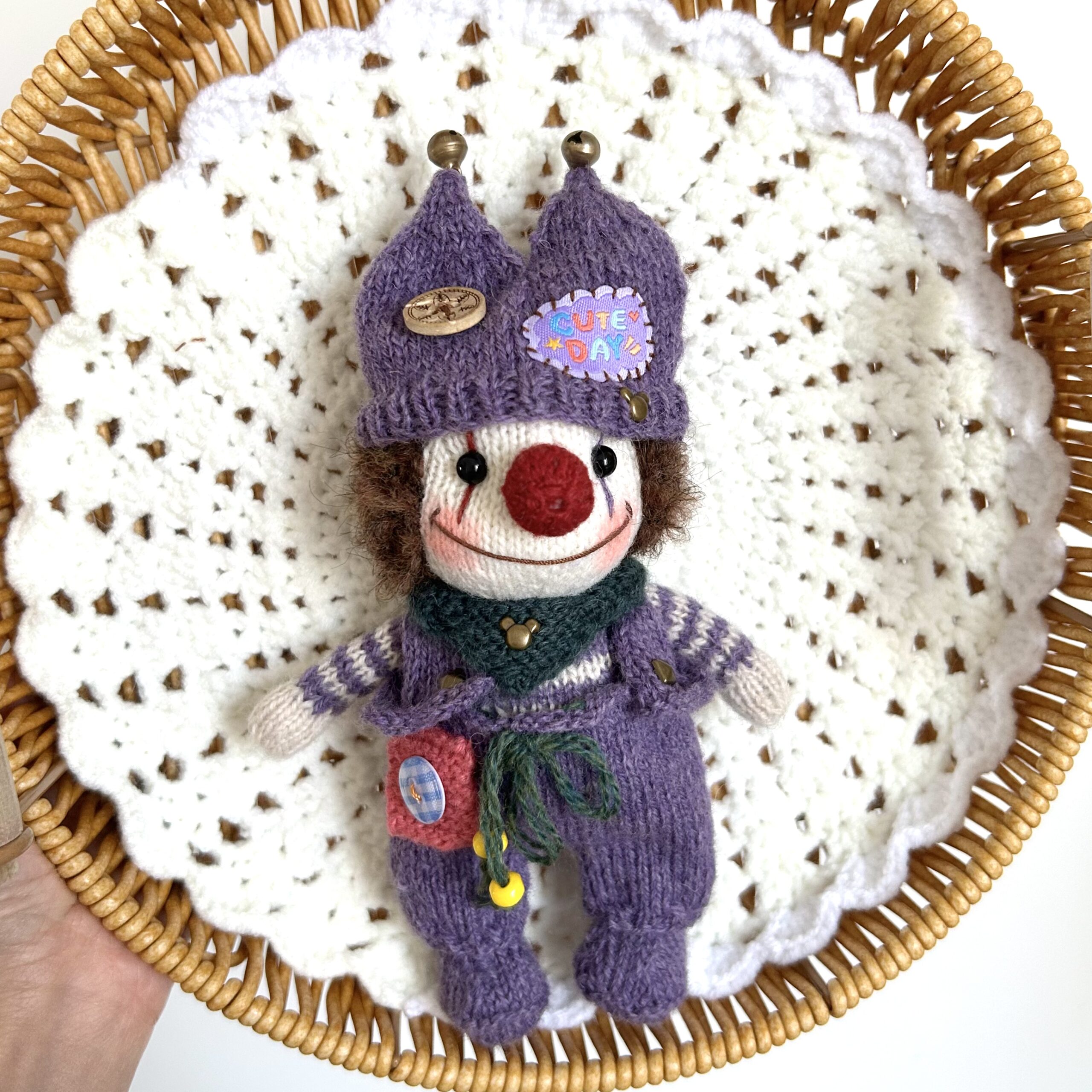 Mr. Clown Handmade Knitted Plushie Toy – Cute Amigurumi Art Toy Gift - Image 3