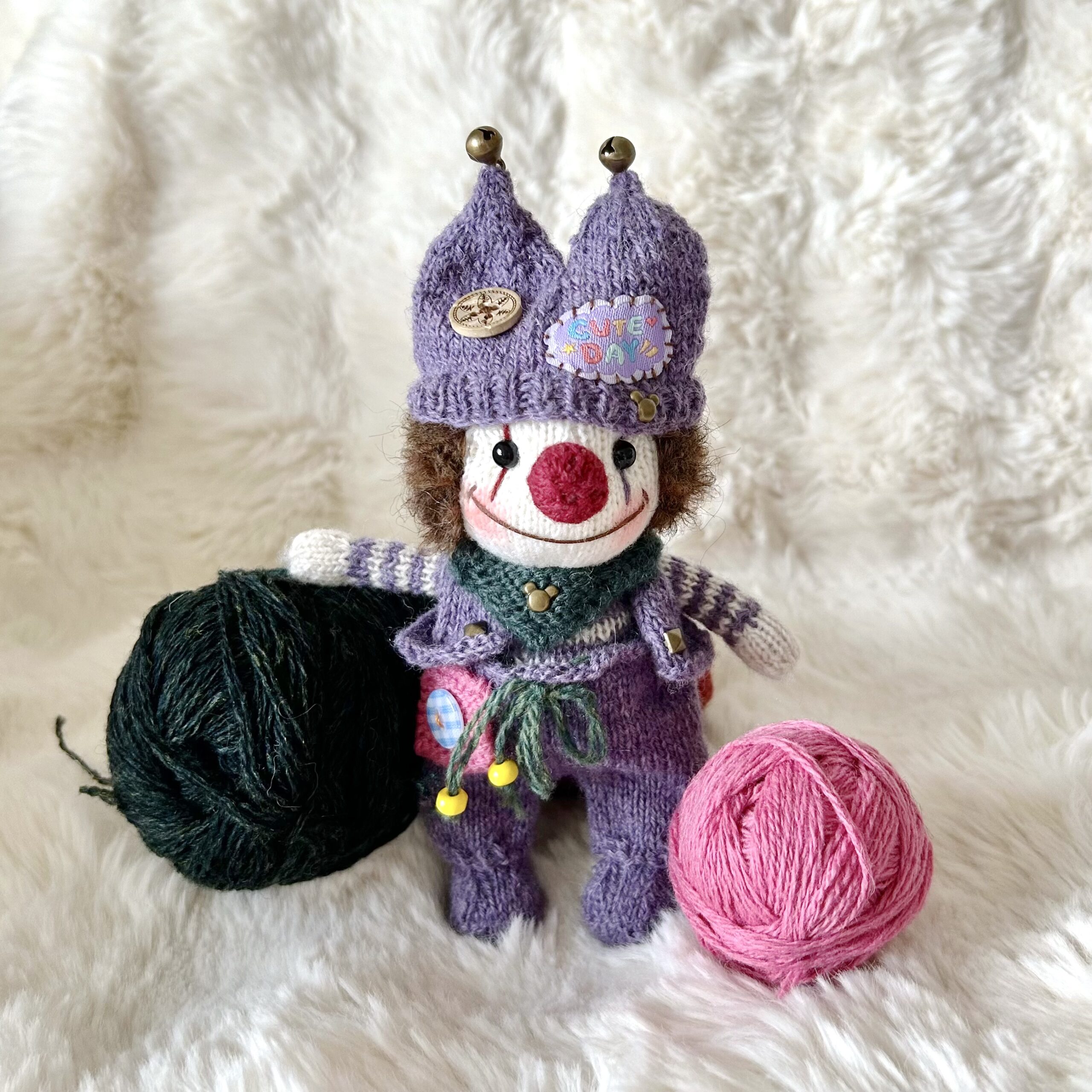 Mr. Clown Handmade Knitted Plushie Toy – Cute Amigurumi Art Toy Gift - Image 2