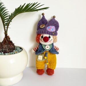 Adorable Handmade Knitted Clown Plush Toy – Crochet Doll Gift