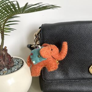 Needle Felt Elephant Bag Charm – Handmade Wool Felt Baby Elephant Keychain Pendant