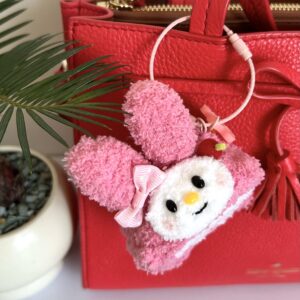 Handmade Crochet Pink Bunny Hug Roll Bag Charm – Cute Swiss Roll Plush Keychain