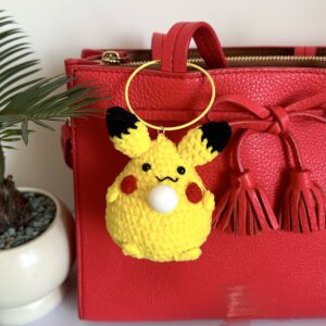 Handmade Crochet Yellow Electric Mouse Plush Stress Blob Plushie – Bubble Squeeze Fidget Toy for Anxiety Relief
