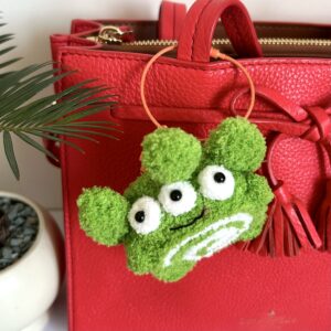 Handmade Crochet Green Big-Eyed Swiss Roll Bag Charm Cute Kawaii Keychain