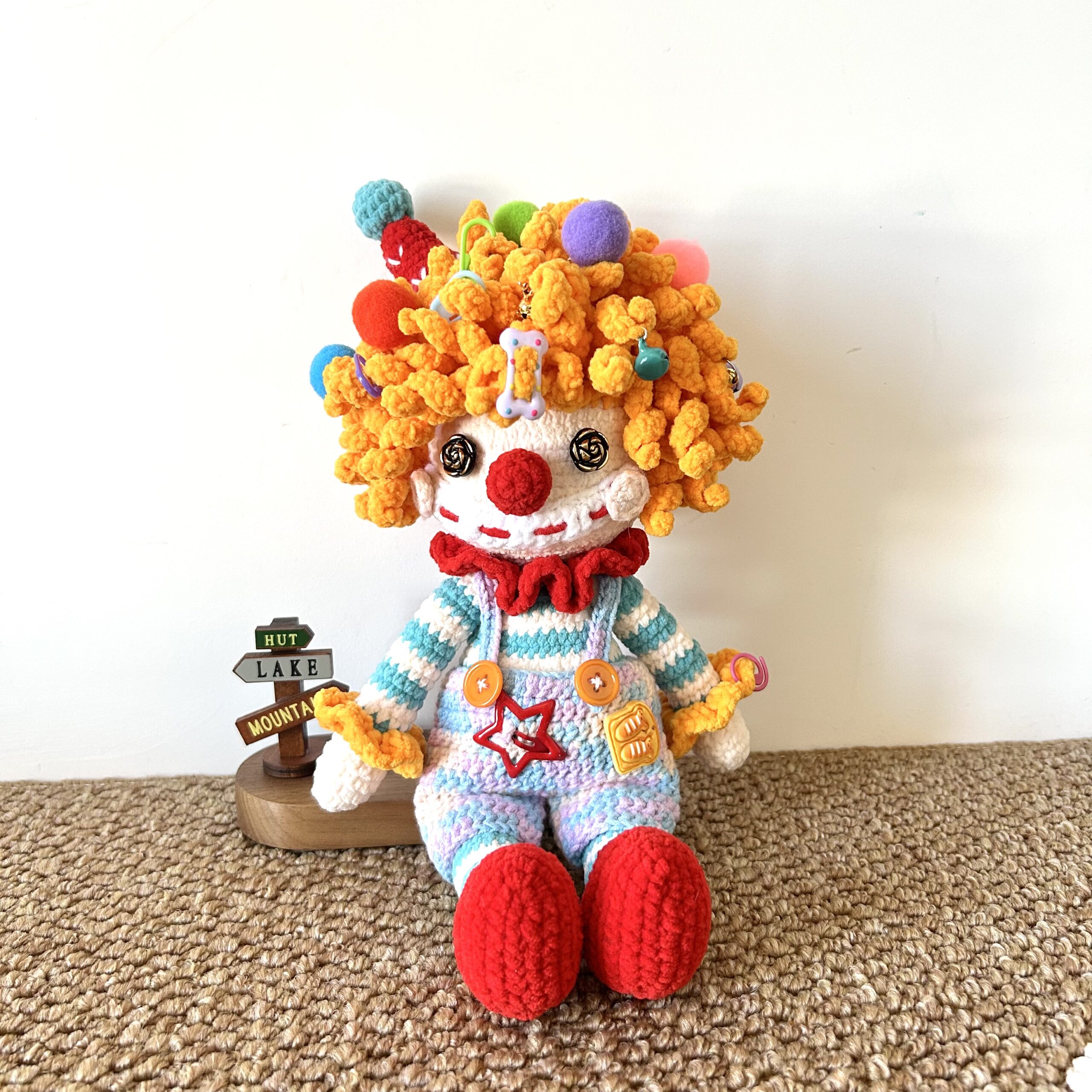 Cute Handmade Crochet Clown Toy Amigurumi Doll, Desk Decor & Birthday Gift for Her