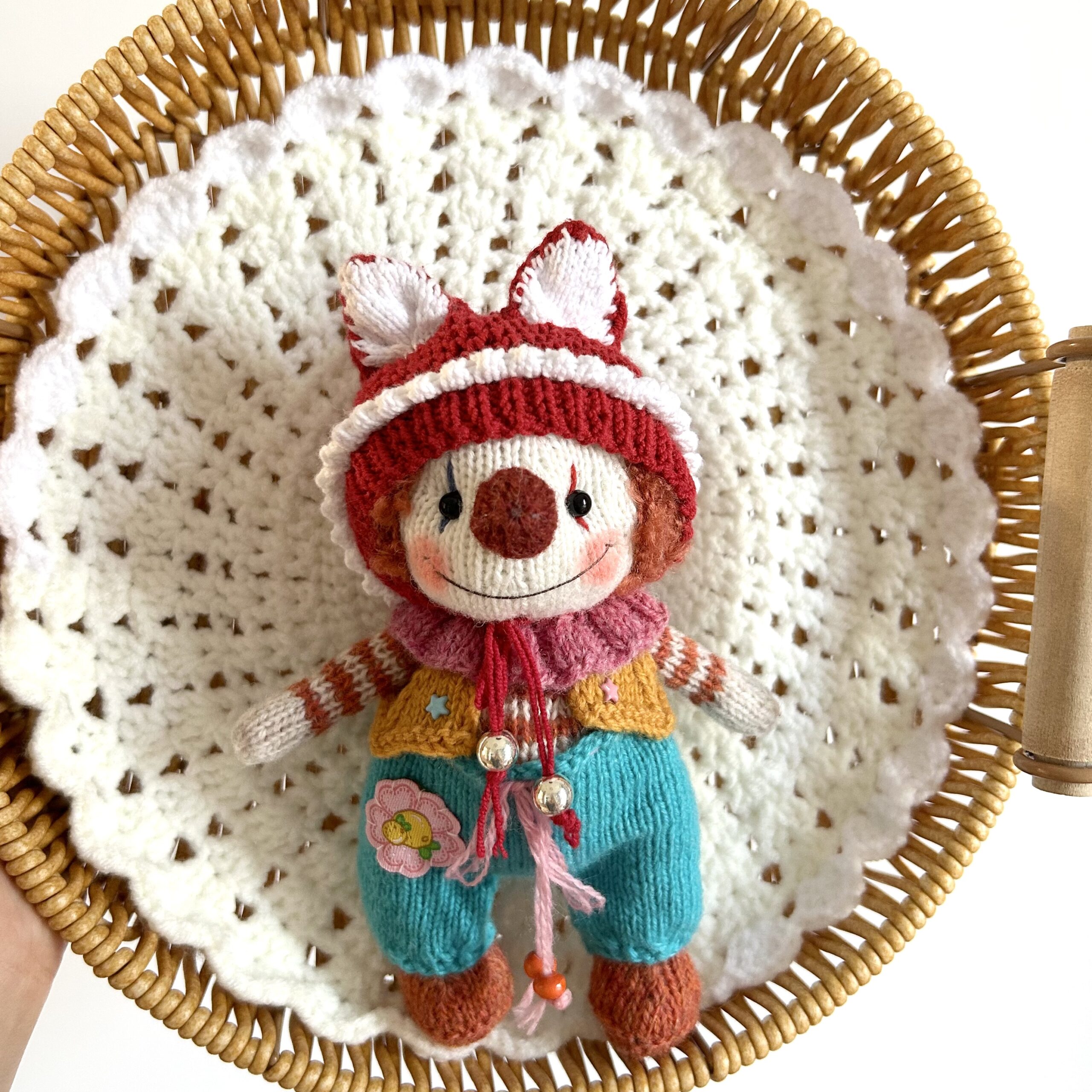 Handmade Knitted Mr. Clown Doll โ Cute Amigurumi Plushie Toy, Kawaii Art Toy Gift for Doll Collectors - Image 2