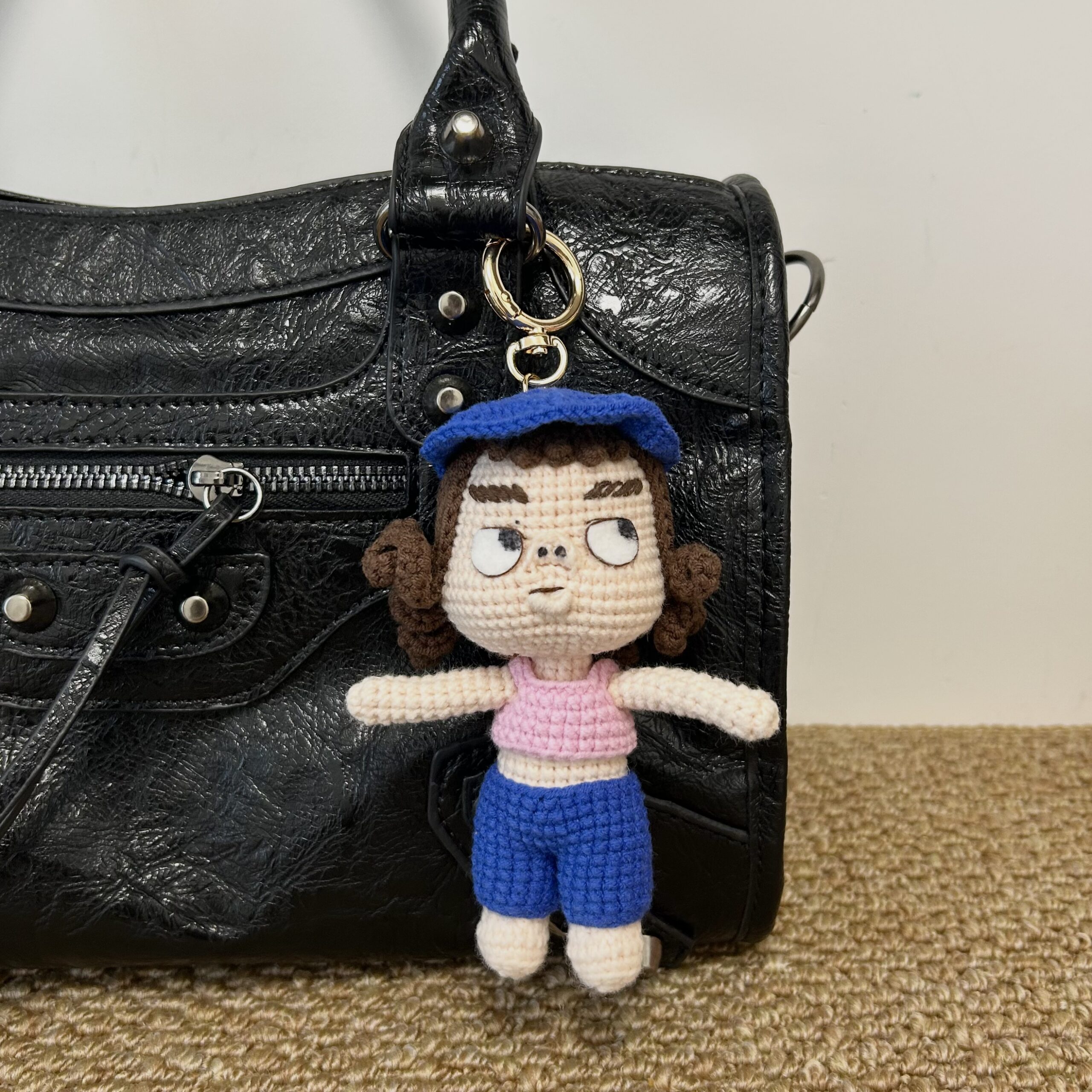 Handmade Crochet Moody Girl Doll Amigurumi Plush Bag Charm Keychain