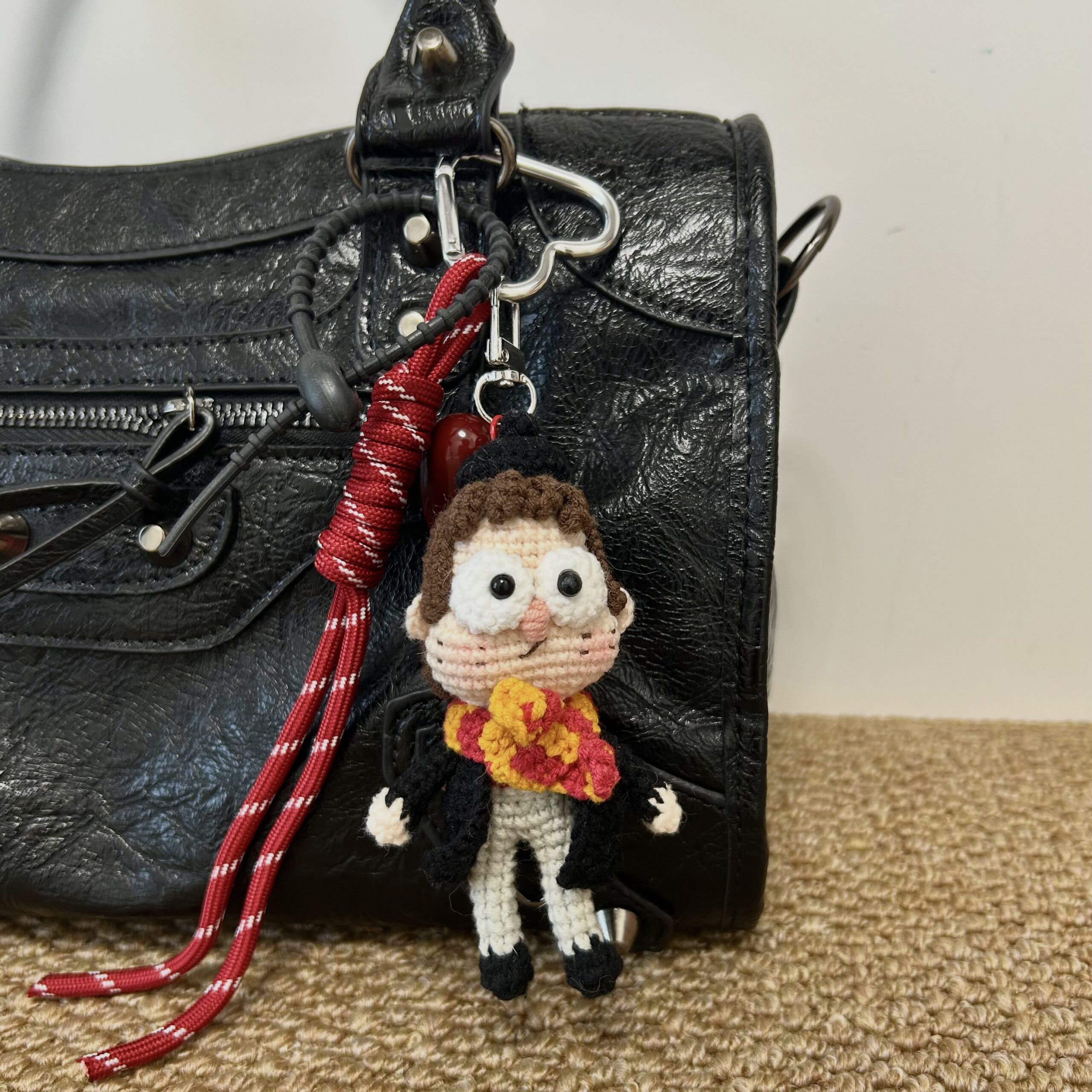 Handmade Crochet School Boy Amigurumi Cute Mini Plush Keychain Bag Charm